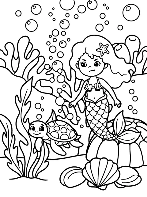 Bubble Race: Mermaid and Ocean Coloring Page