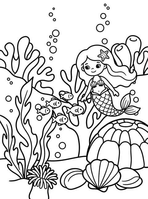 Fish Friends: Mermaid and Ocean Coloring Page