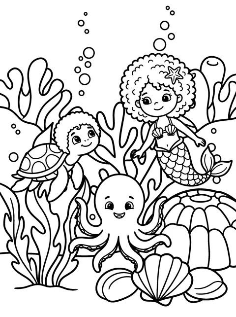 The Kind Octopus: Mermaid and Ocean Coloring Page