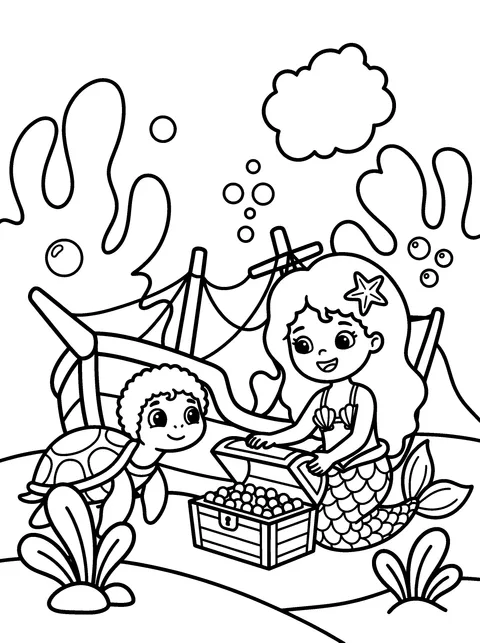 The Treasure Chest: Mermaid and Ocean Coloring Page