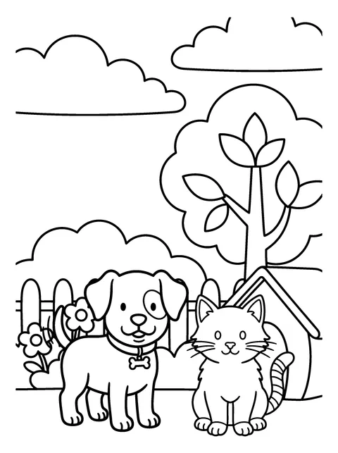 Best Buddies: Puppy and Kitten Coloring Page