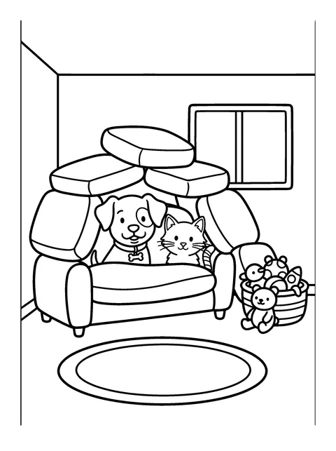 The Cushion Fort: Puppy and Kitten Coloring Page