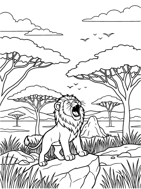 Kito's First Roar: Kito stands on a rock and gives his first big roar, coloring page
