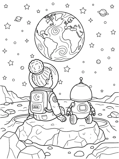 Earth from the Moon: Space Coloring Page