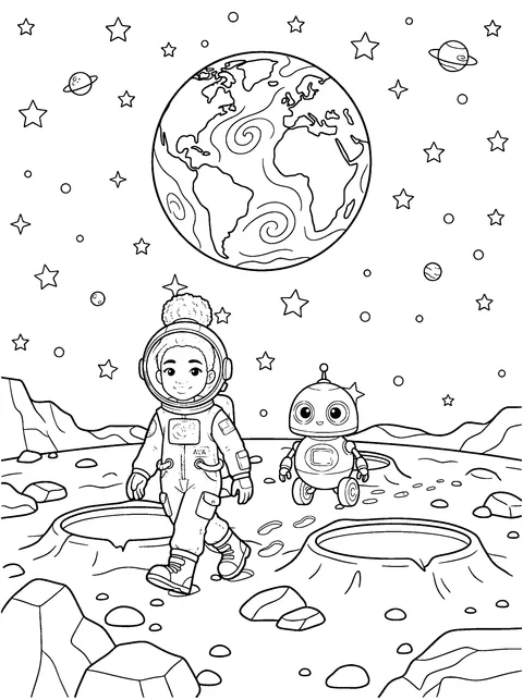 Moon Walk: Space Coloring Page
