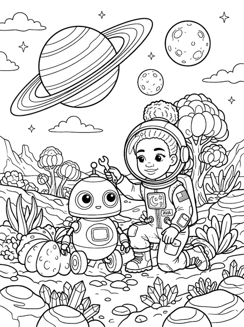 Fixing Bolt: Ava fixes Bolt's antenna with a little wrench, coloring page