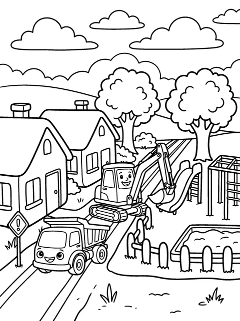 Building the Playground: Digby lifts a slide into place in the new playground, coloring page