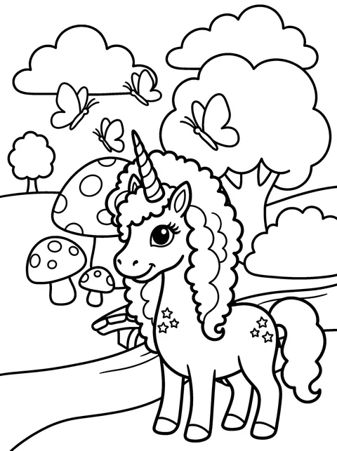 Butterfly Friends: Unicorn Coloring Page