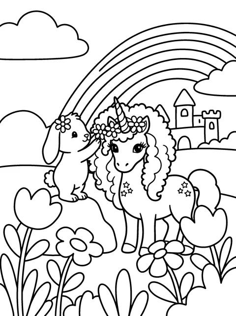A Flower Crown: Unicorn Coloring Page