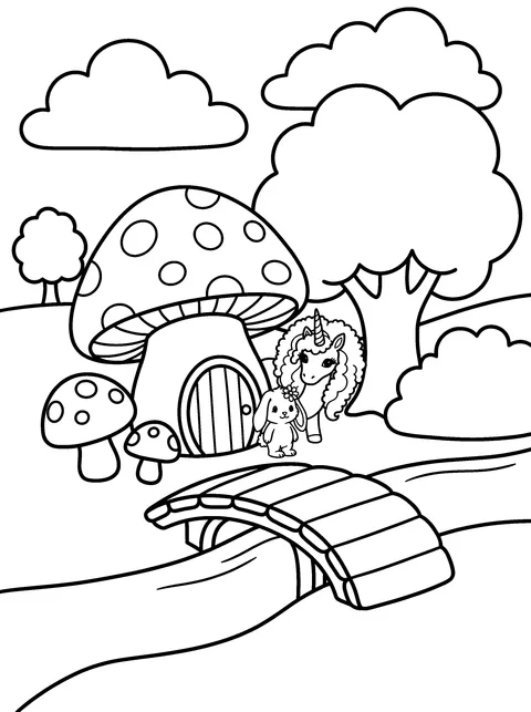 The Mushroom House: Unicorn Coloring Page