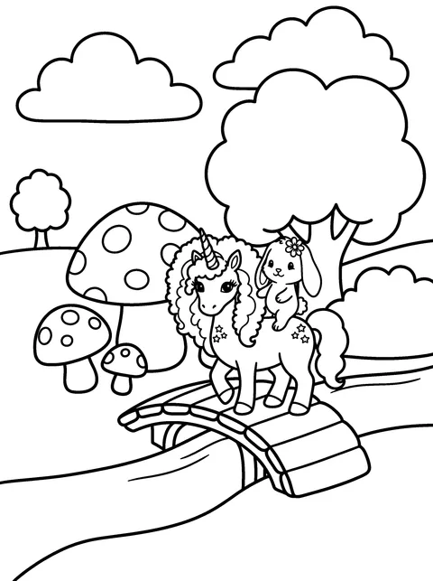 Over the Bridge: Unicorn Coloring Page