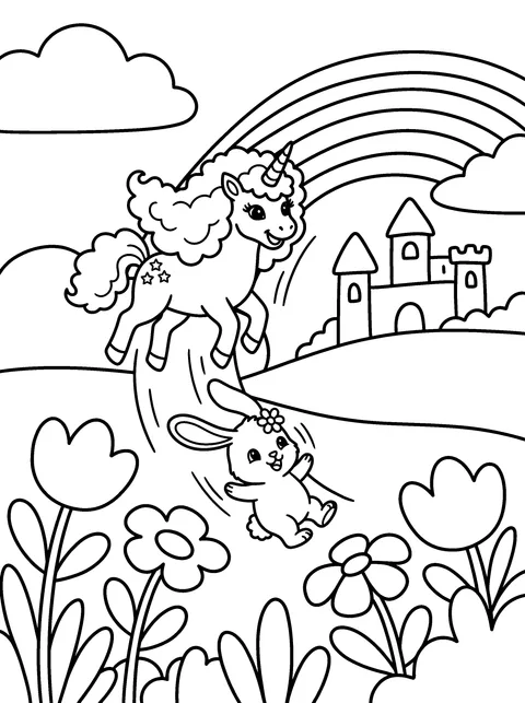 Rainbow Slide: Unicorn Coloring Page