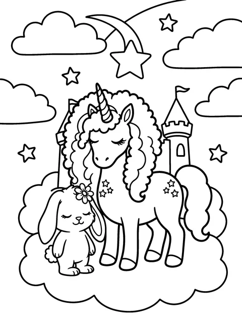Wish on a Star: Luna and Bibi close their eyes and wish on a falling star, coloring page