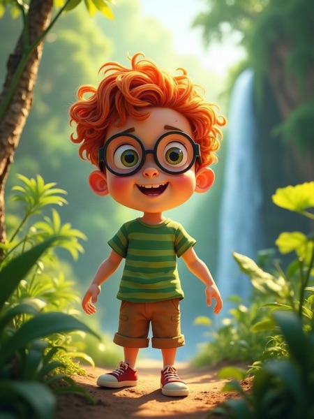 A boy drawn by FLUX dev from the description