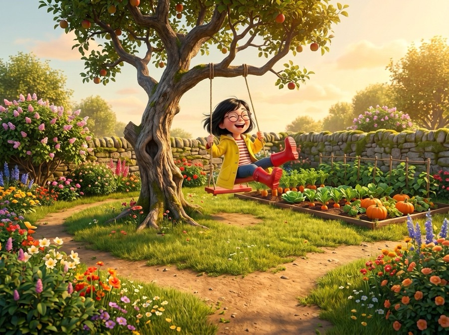 The same scene in a bright 3D animated style