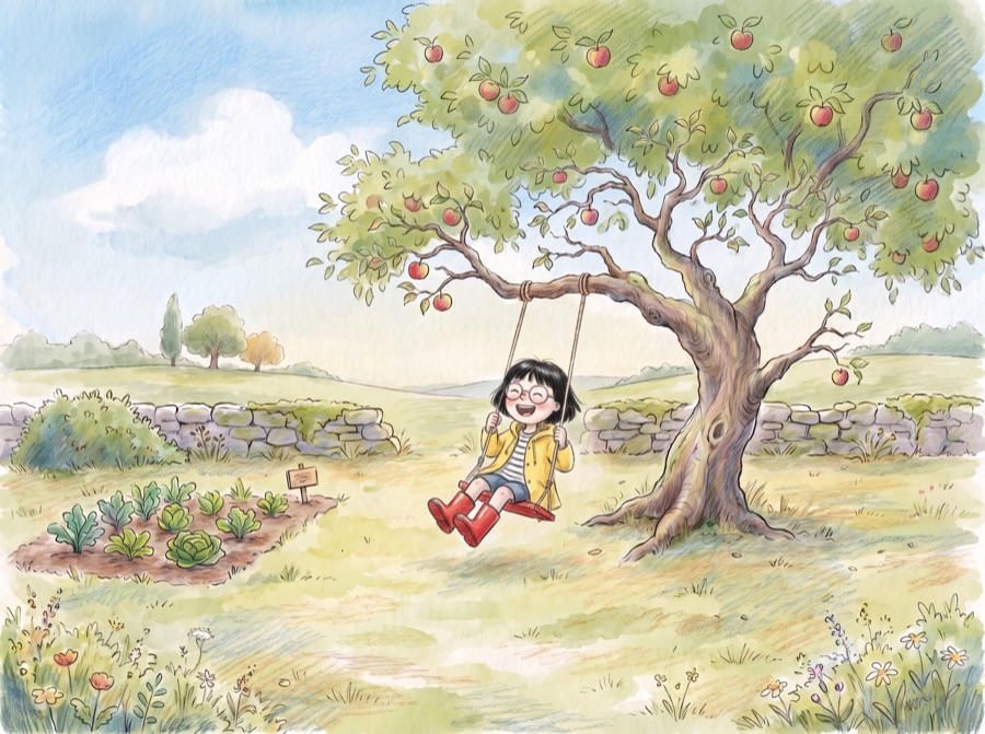 The same scene as a pencil sketch with watercolor wash